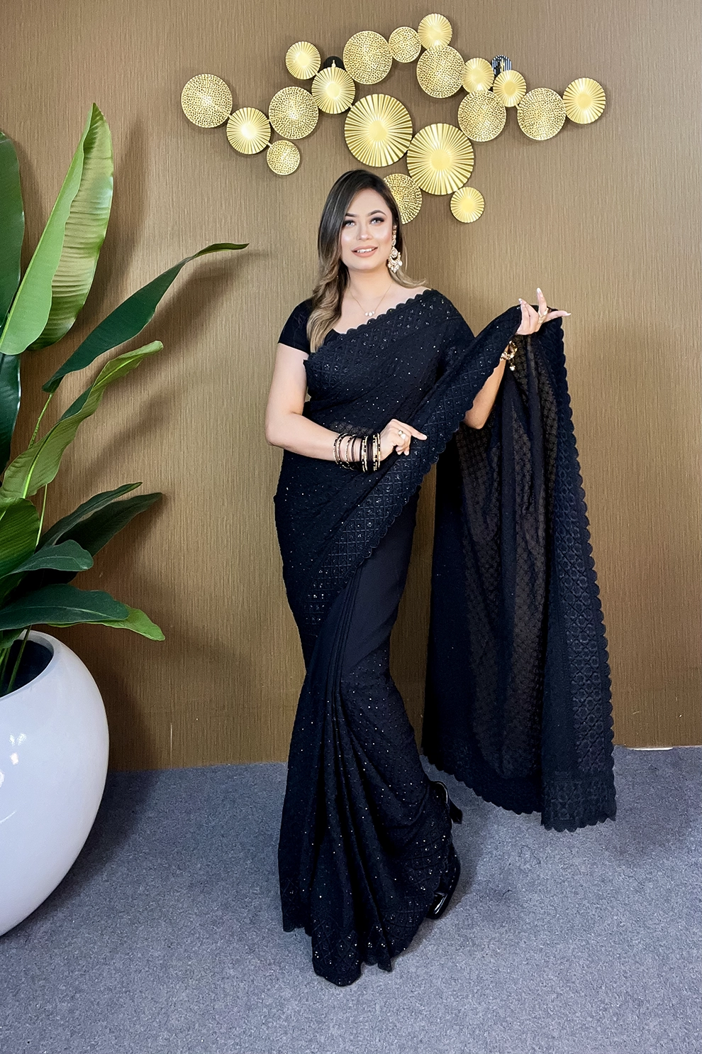 Black Diamond Soft Chiffon Georgette Saree